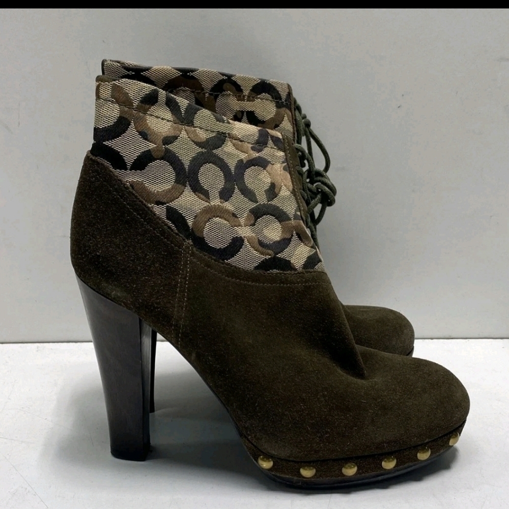 Coach Women's Olive and Brown Heeled Boots - Picture 3 of 6